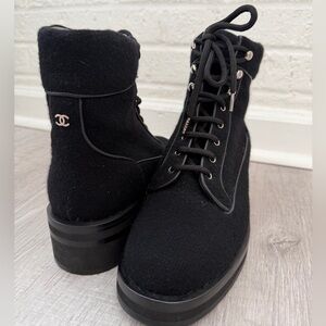 CHANEL Women's Black Lace-Up Boots size 39